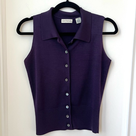 Ann Taylor Tops - Vintage Ann Taylor 100% Silk Purple Sleeveless Button-Down Blouse Size Small